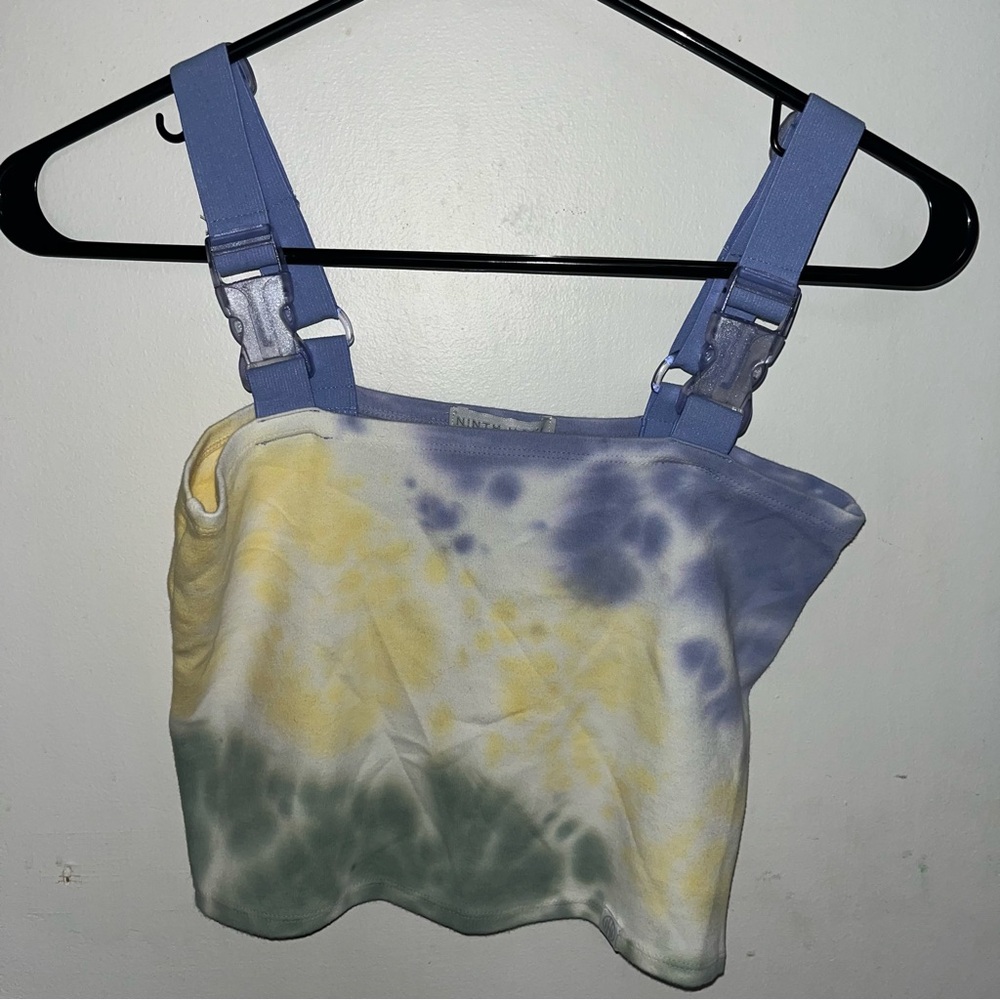 Tie-Dye Crop Tank Top with Adjustable Straps - Lavender, Yellow & Green